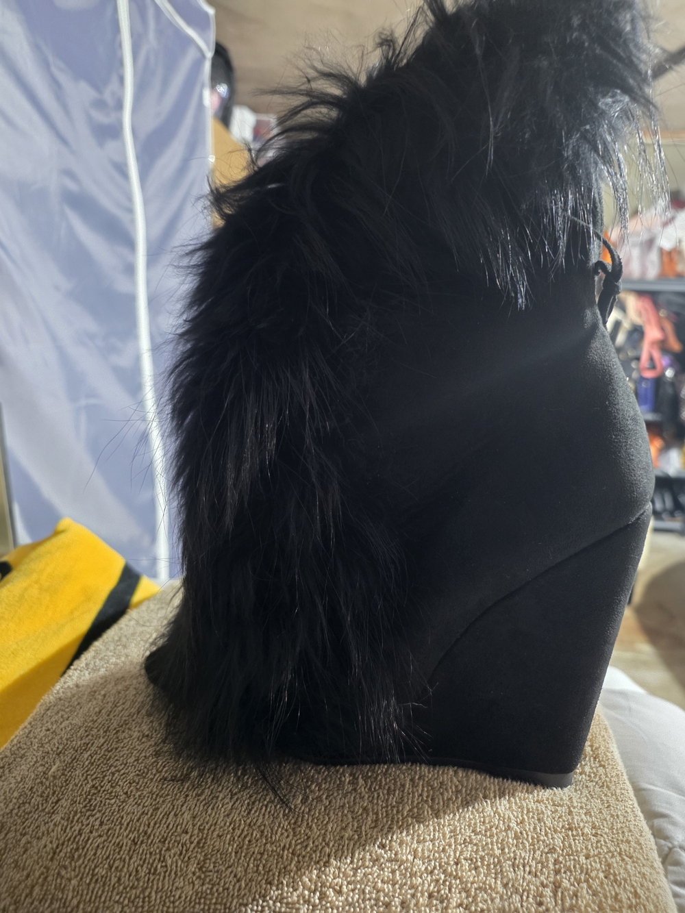 Sharp Black Faux Fur Wedge Hairpiece - Women Other Wigs & Extensions